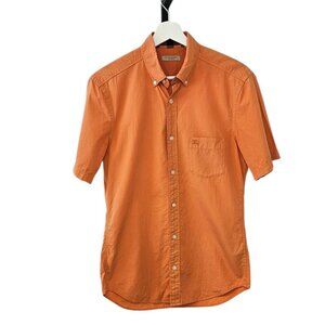 Burberry Brit Mens Short Sleeve Button Up Shirt, Orange, Cotton, Size Small